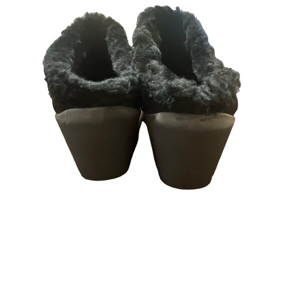 Aquatalia Black Suede Faux Fur Mules Shoes Block Heel Wedge Size 6.5 - Picture 4 of 5